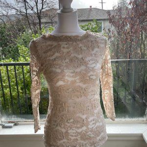 Vintage 90s Lace Sheer Champagne Top S/M